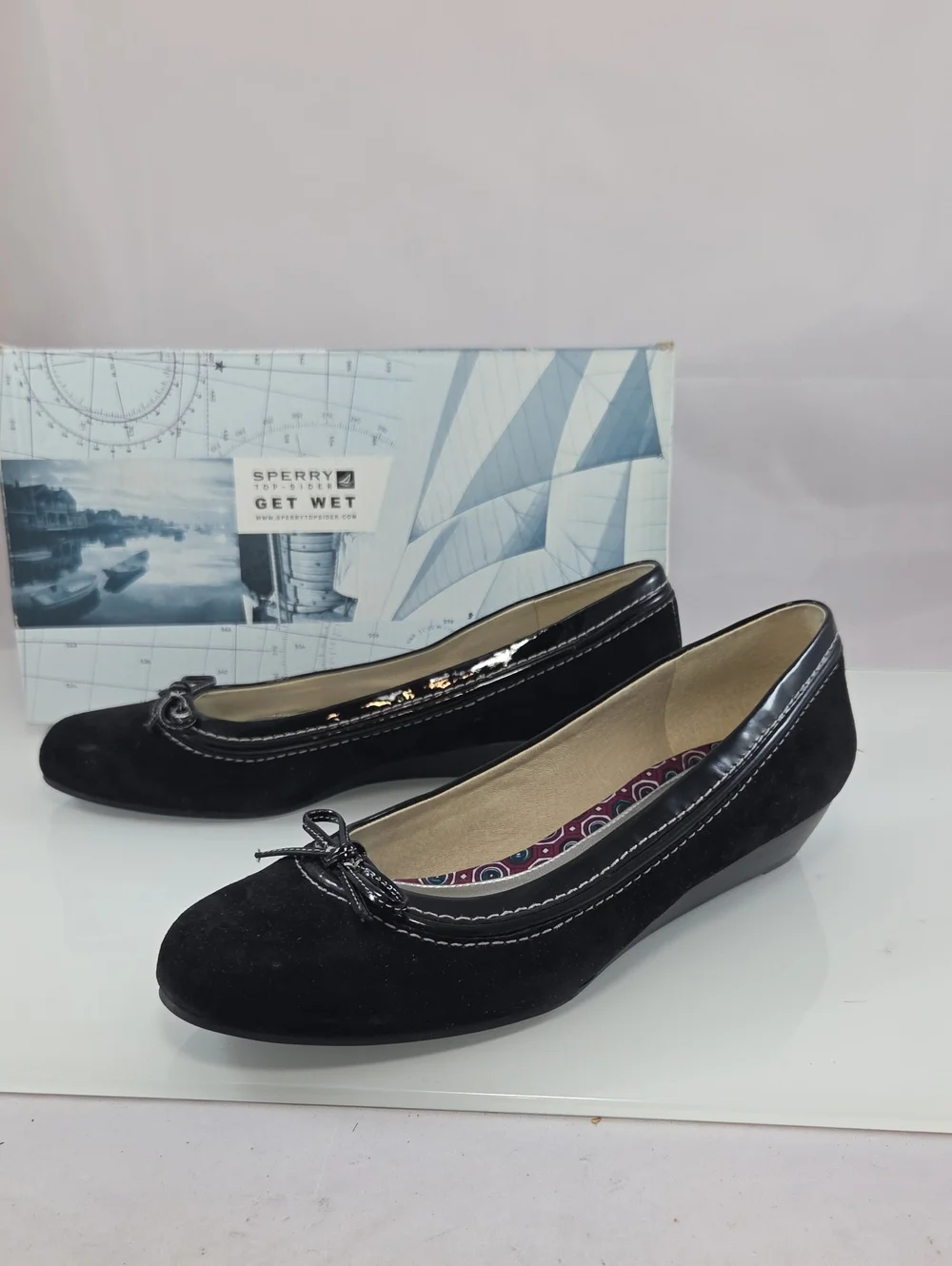 Sperry Camden Top-Sider Black Suede Wedge Ballet Flats Size 8.5